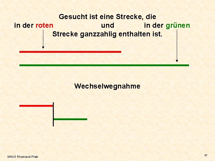 Gesucht ist eine Strecke, die in der roten und in der grünen Strecke ganzzahlig