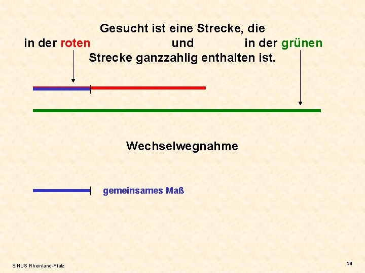 Gesucht ist eine Strecke, die in der roten und in der grünen Strecke ganzzahlig
