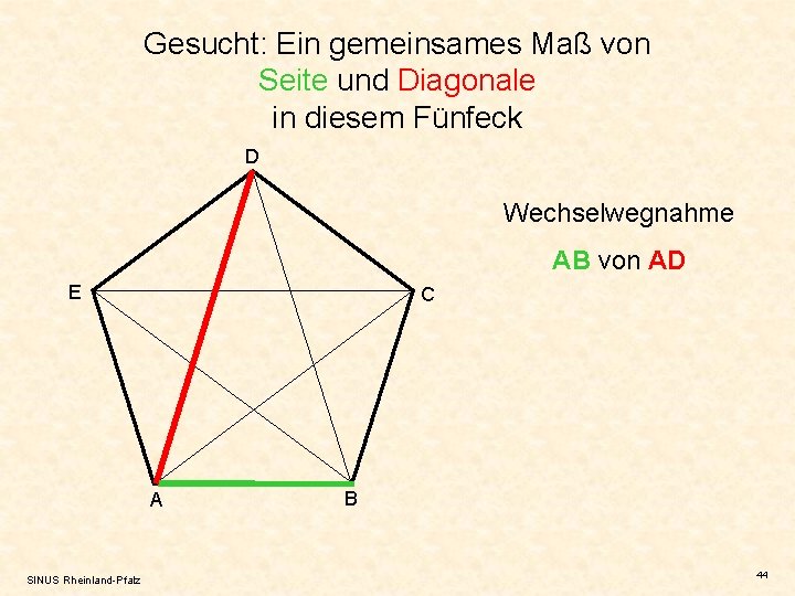 Gesucht: Ein gemeinsames Maß von Seite und Diagonale in diesem Fünfeck D Wechselwegnahme AB