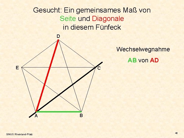 Gesucht: Ein gemeinsames Maß von Seite und Diagonale in diesem Fünfeck D Wechselwegnahme AB