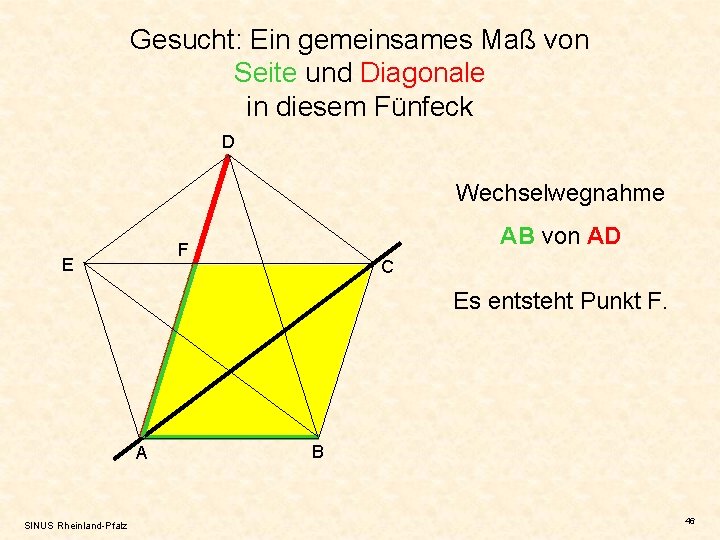 Gesucht: Ein gemeinsames Maß von Seite und Diagonale in diesem Fünfeck D Wechselwegnahme AB