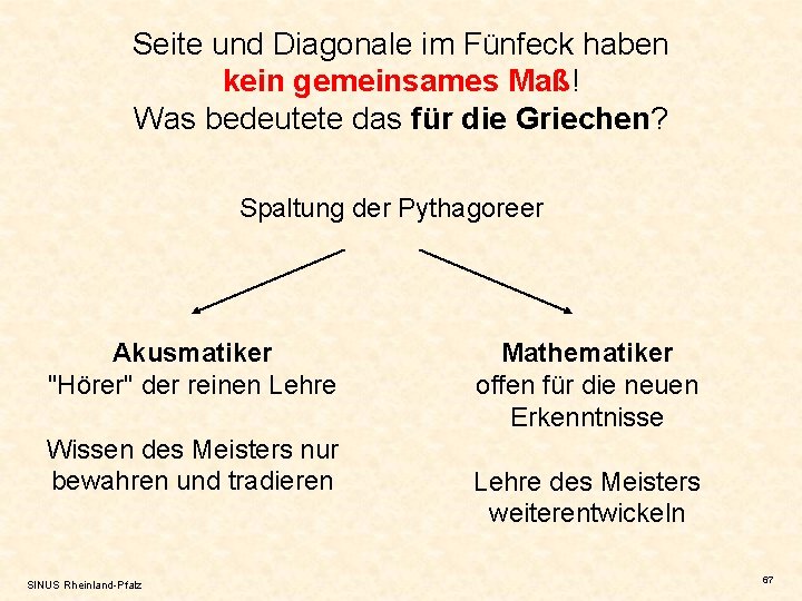 Seite und Diagonale im Fünfeck haben kein gemeinsames Maß! Was bedeutete das für die