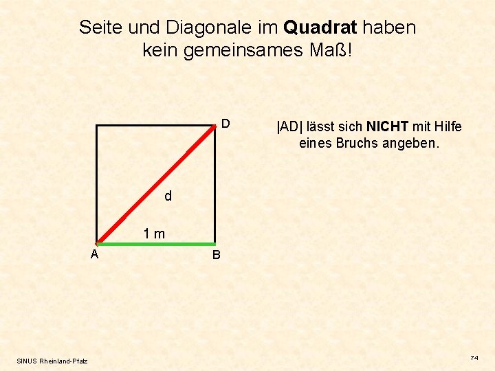 Seite und Diagonale im Quadrat haben kein gemeinsames Maß! D |AD| lässt sich NICHT