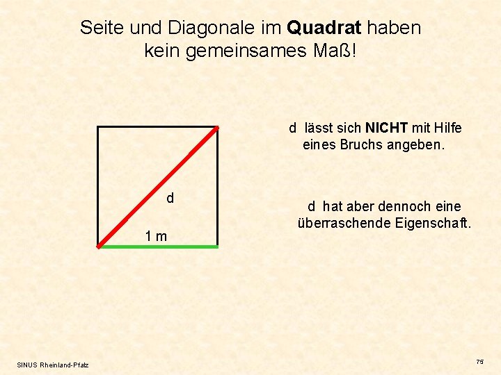 Seite und Diagonale im Quadrat haben kein gemeinsames Maß! d lässt sich NICHT mit