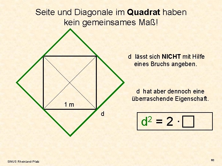 Seite und Diagonale im Quadrat haben kein gemeinsames Maß! d lässt sich NICHT mit