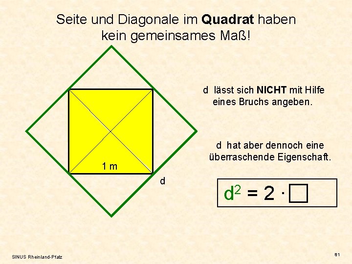 Seite und Diagonale im Quadrat haben kein gemeinsames Maß! d lässt sich NICHT mit