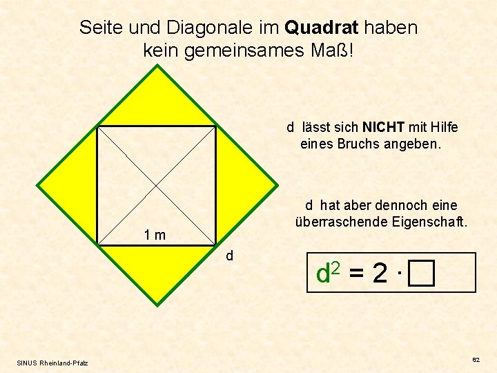 Seite und Diagonale im Quadrat haben kein gemeinsames Maß! d lässt sich NICHT mit