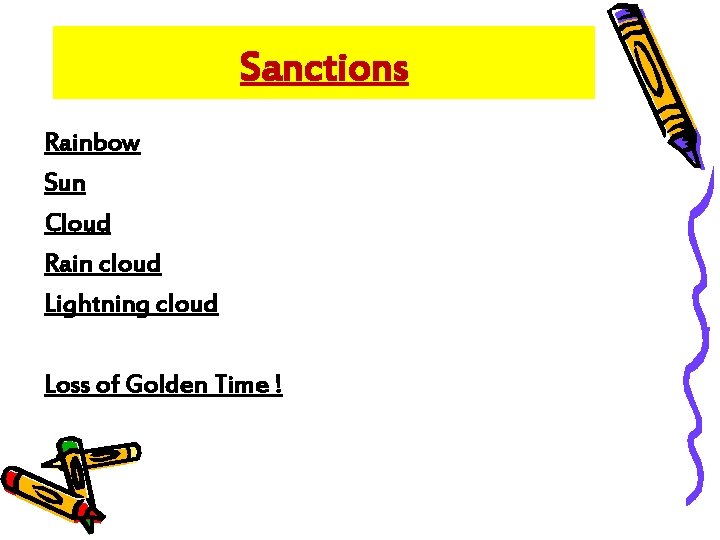 Sanctions Rainbow Sun Cloud Rain cloud Lightning cloud Loss of Golden Time ! 