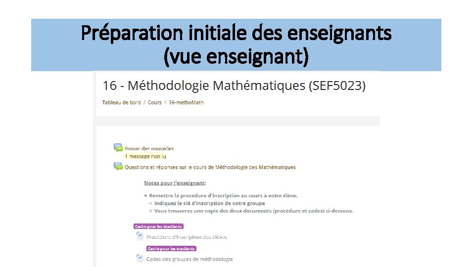 Préparation initiale des enseignants (vue enseignant) 