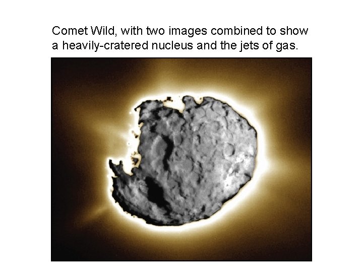 Comet Wild, with two images combined to show a heavily-cratered nucleus and the jets