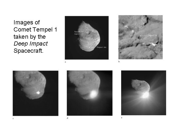 Images of Comet Tempel 1 taken by the Deep Impact Spacecraft. 