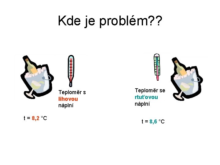 Kde je problém? ? Teploměr s lihovou náplní t = 8, 2 °C Teploměr