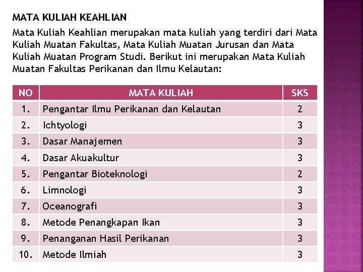 MATA KULIAH KEAHLIAN Mata Kuliah Keahlian merupakan mata kuliah yang terdiri dari Mata Kuliah MATA KULIAH KEAHLIAN Mata Kuliah Keahlian merupakan mata kuliah yang terdiri dari Mata Kuliah