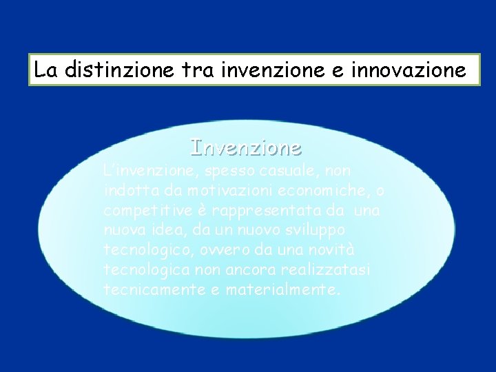 La distinzione tra invenzione e innovazione Invenzione L’invenzione, spesso casuale, non indotta da motivazioni