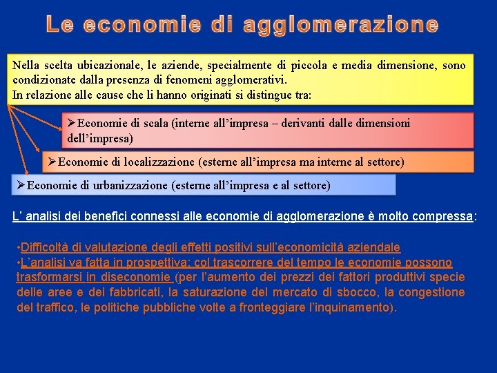 Nella scelta ubicazionale, le aziende, specialmente di piccola e media dimensione, sono condizionate dalla