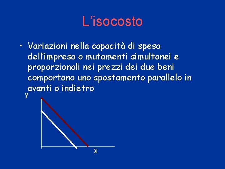 L’isocosto • Variazioni nella capacità di spesa dell’impresa o mutamenti simultanei e proporzionali nei L’isocosto • Variazioni nella capacità di spesa dell’impresa o mutamenti simultanei e proporzionali nei