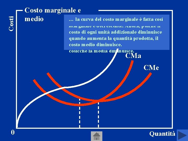 Costi Costo marginale e … marginale èmedio Se la del costo totale èfatta Ne