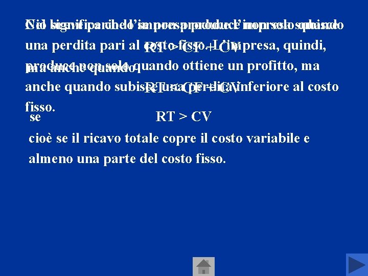 Nel breve periodo se non produce Ciò significa che l’impresa producel’impresa non solosubisce quando