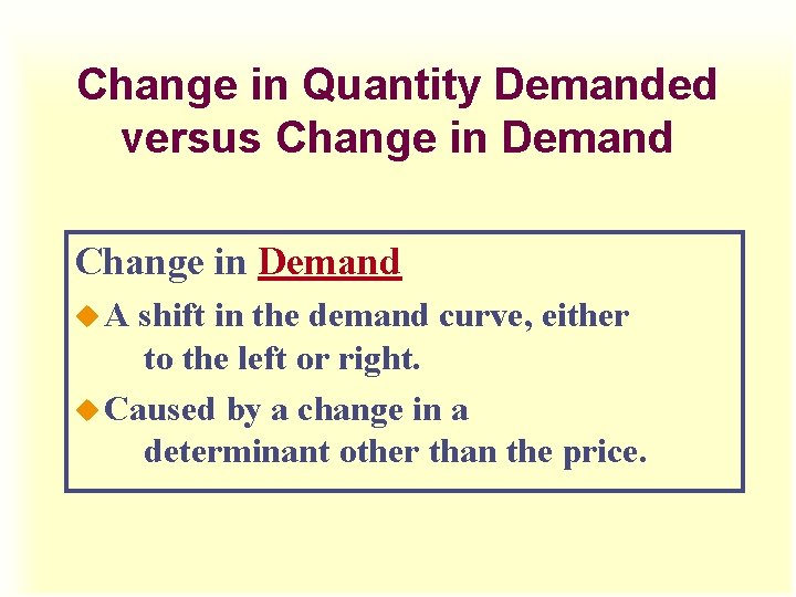 Change in Quantity Demanded versus Change in Demand u A shift in the demand