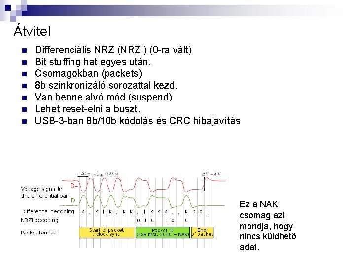 Átvitel n n n n Differenciális NRZ (NRZI) (0 -ra vált) Bit stuffing hat