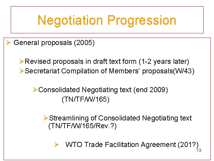 Negotiation Progression Ø General proposals (2005) ØRevised proposals in draft text form (1 -2