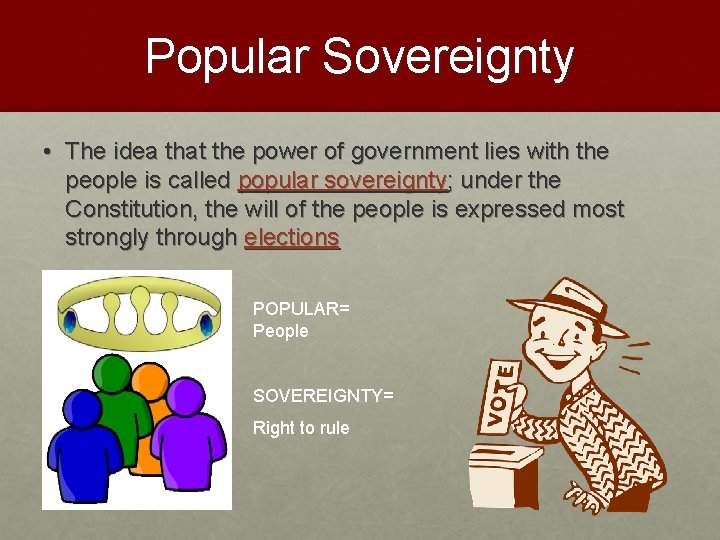 Popular Sovereignty • The idea that the power of government lies with the people