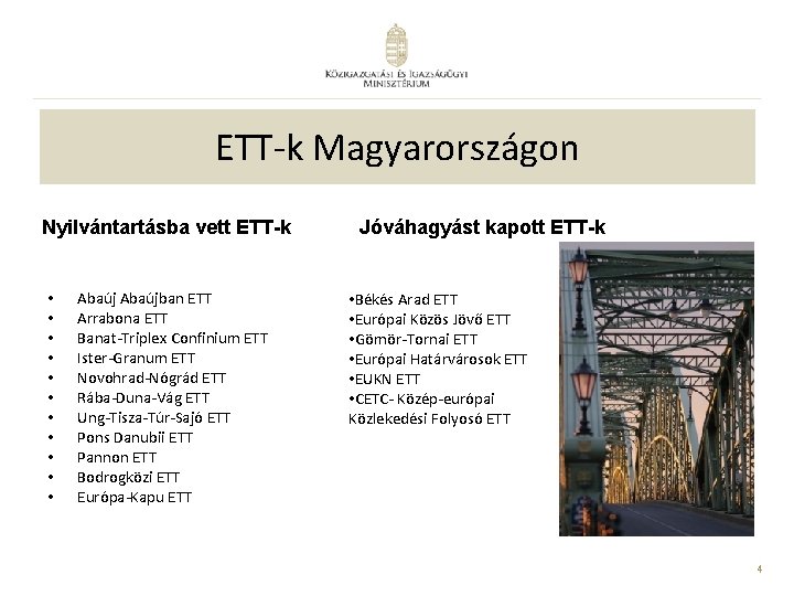 ETT-k Magyarországon Nyilvántartásba vett ETT-k • • • Abaújban ETT Arrabona ETT Banat-Triplex Confinium