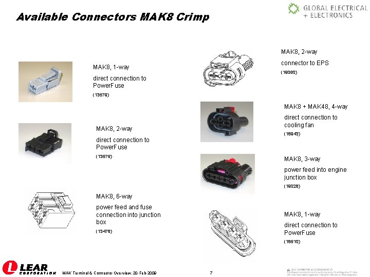 Available Connectors MAK 8 Crimp MAK 8, 2 -way connector to EPS MAK 8,