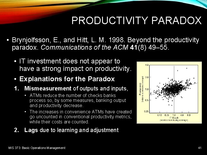 PRODUCTIVITY PARADOX • Brynjolfsson, E. , and Hitt, L. M. 1998. Beyond the productivity