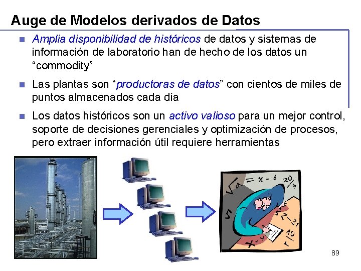Auge de Modelos derivados de Datos n Amplia disponibilidad de históricos de datos y Auge de Modelos derivados de Datos n Amplia disponibilidad de históricos de datos y