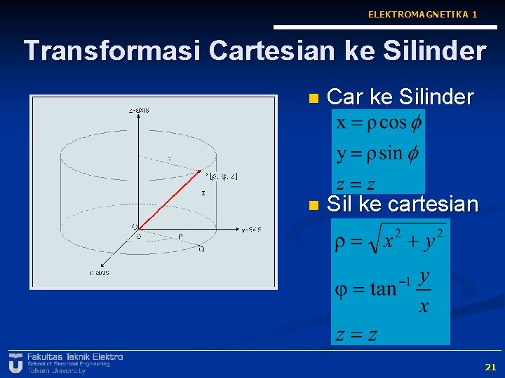 ELEKTROMAGNETIKA 1 Transformasi Cartesian ke Silinder n Car ke Silinder n Sil ke cartesian