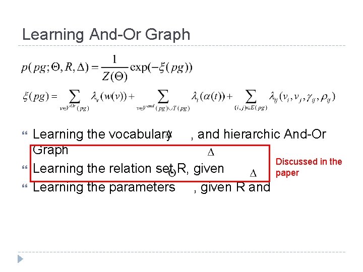 Learning And-Or Graph Learning the vocabulary , and hierarchic And-Or Graph Discussed in the