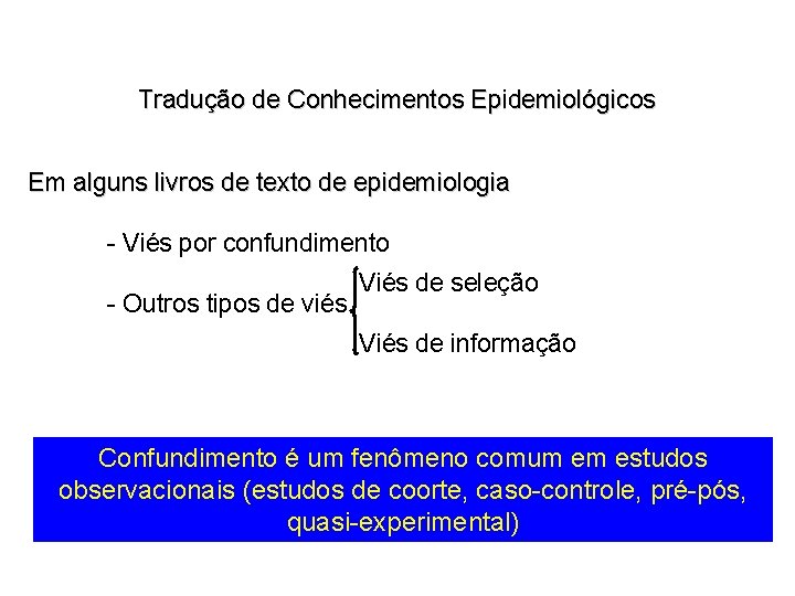 Tradução de Conhecimentos Epidemiológicos Em alguns livros de texto de epidemiologia - Viés por