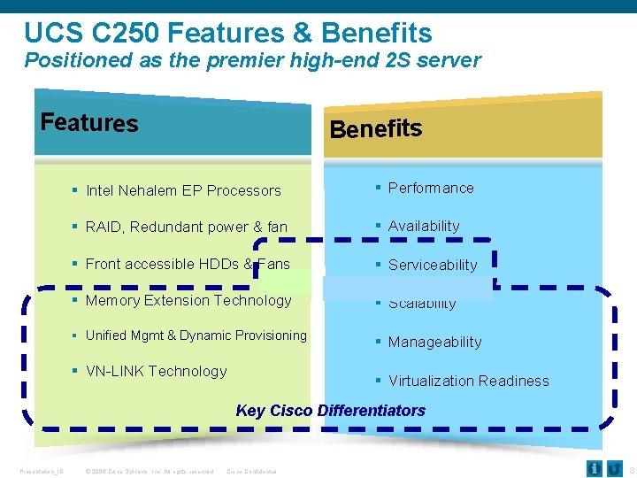 UCS C 250 Features & Benefits Positioned as the premier high-end 2 S server