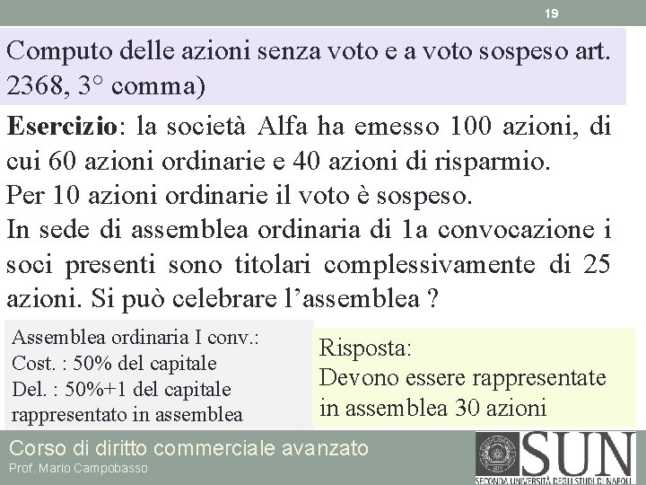 19 Computo delle azioni senza voto e a voto sospeso art. 2368, 3° comma)