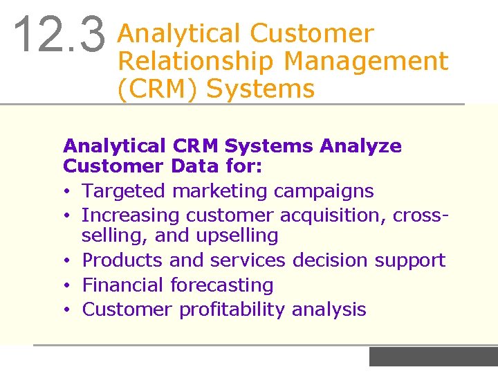 Customer 12. 3 Analytical Relationship Management (CRM) Systems Analytical CRM Systems Analyze Customer Data