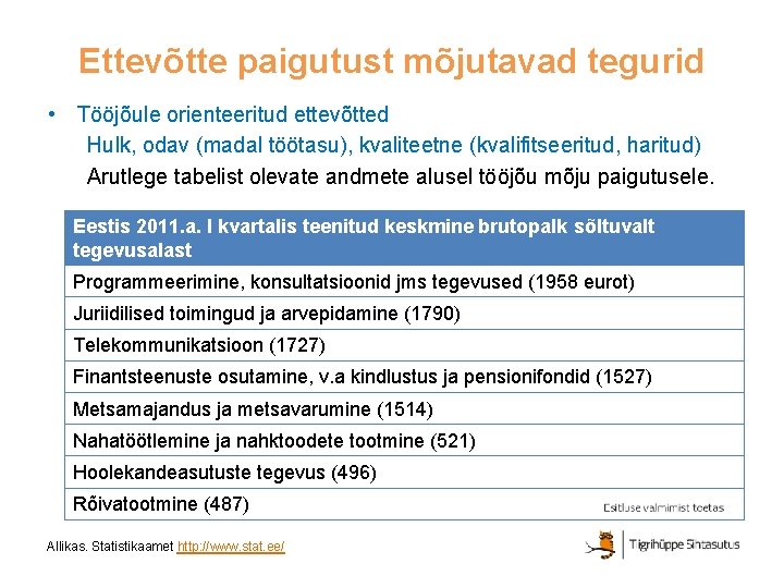 Ettevõtte paigutust mõjutavad tegurid • Tööjõule orienteeritud ettevõtted Hulk, odav (madal töötasu), kvaliteetne (kvalifitseeritud,