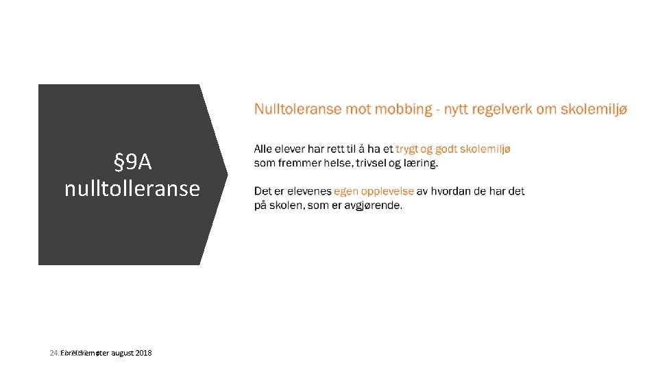 § 9 A nulltolleranse 24. 11. 2020 Foreldremøter august 2018 
