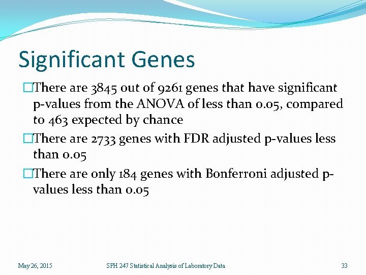 Significant Genes �There are 3845 out of 9261 genes that have significant p-values from