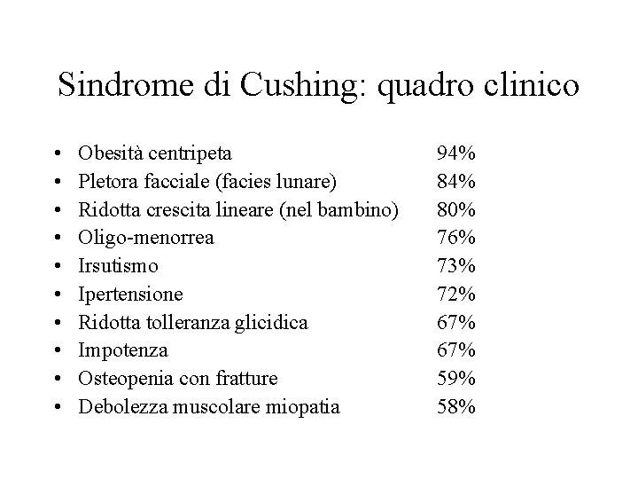 Sindrome di Cushing: quadro clinico • • • Obesità centripeta Pletora facciale (facies lunare)