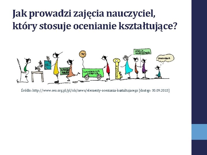 Jak prowadzi zajęcia nauczyciel, który stosuje ocenianie kształtujące? Źródło: http: //www. ceo. org. pl/pl/ok/news/elementy-oceniania-ksztaltujacego