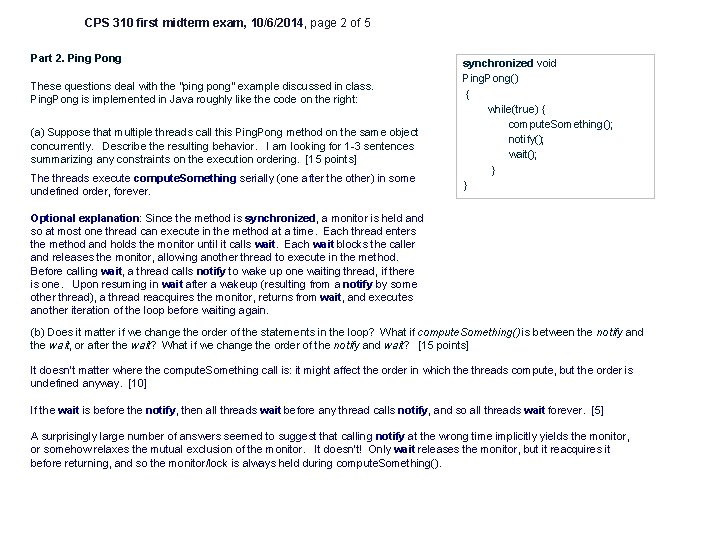 CPS 310 first midterm exam, 10/6/2014, page 2 of 5 Part 2. Ping Pong