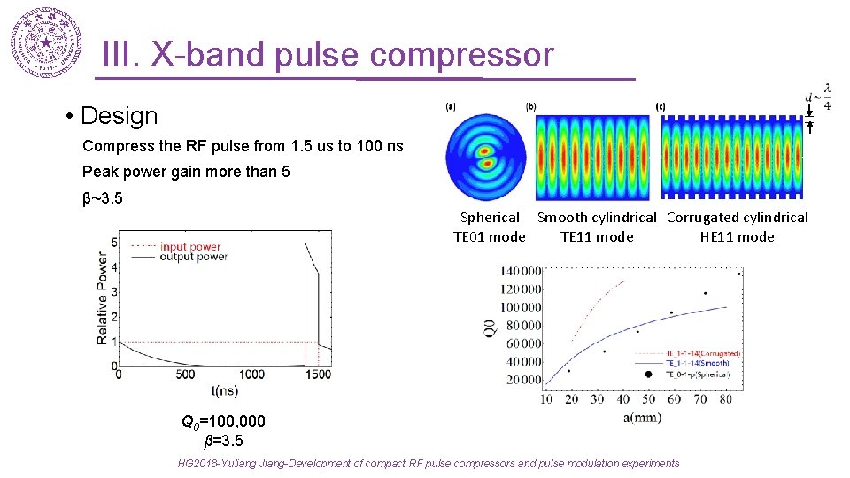 III. X-band pulse compressor • Design Compress the RF pulse from 1. 5 us