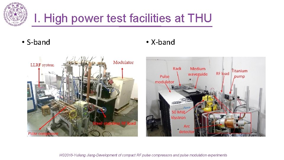 I. High power test facilities at THU • S-band • X-band HG 2018 -Yuliang