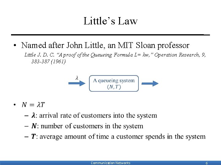 Little’s Law • Named after John Little, an MIT Sloan professor Little J. D. Little’s Law • Named after John Little, an MIT Sloan professor Little J. D.