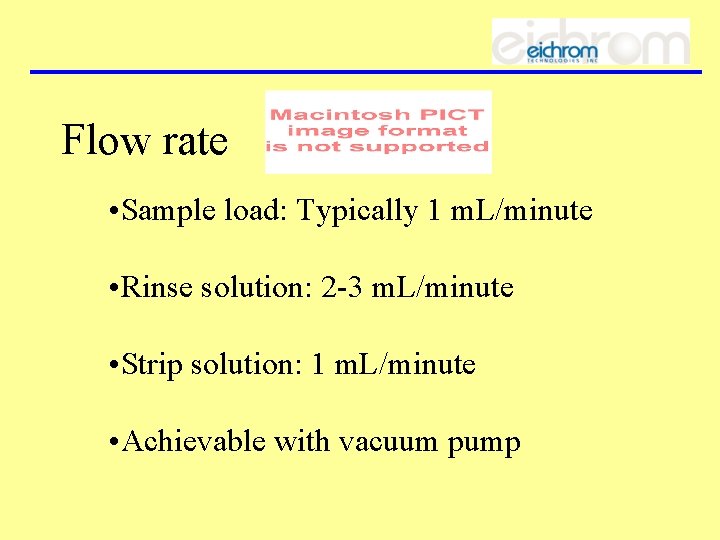 Flow rate • Sample load: Typically 1 m. L/minute • Rinse solution: 2 -3