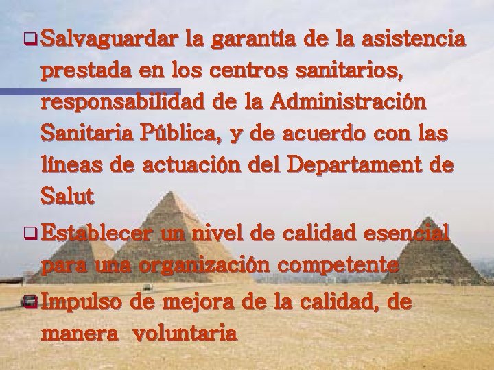 q Salvaguardar la garantía de la asistencia prestada en los centros sanitarios, responsabilidad de