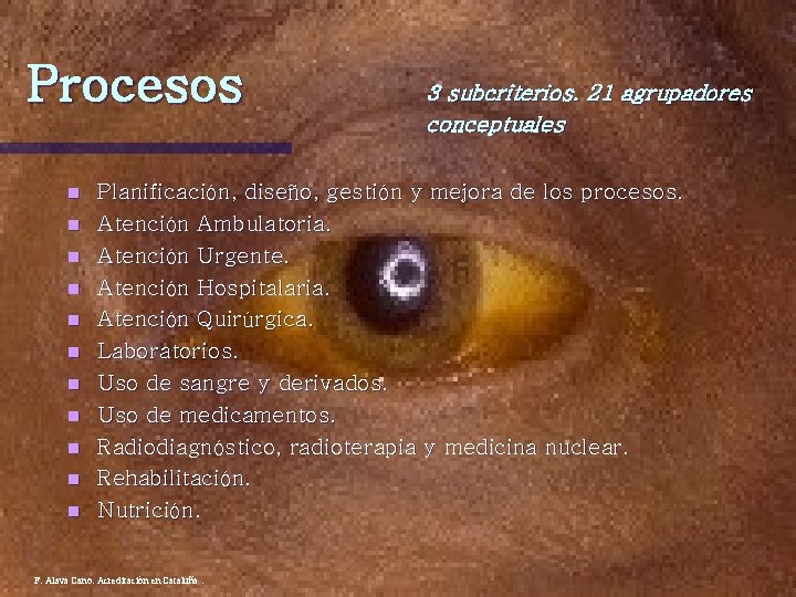 Procesos n n n 3 subcriterios. 21 agrupadores conceptuales Planificación, diseño, gestión y mejora