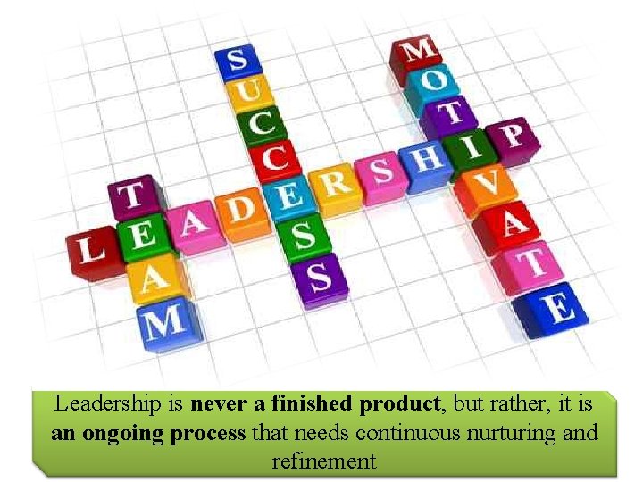 Leadership is never a finished product, but rather, it is an ongoing process that Leadership is never a finished product, but rather, it is an ongoing process that