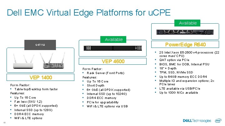 Dell EMC Virtual Edge Platforms for u. CPE Available Q 4 FY 19 VEP